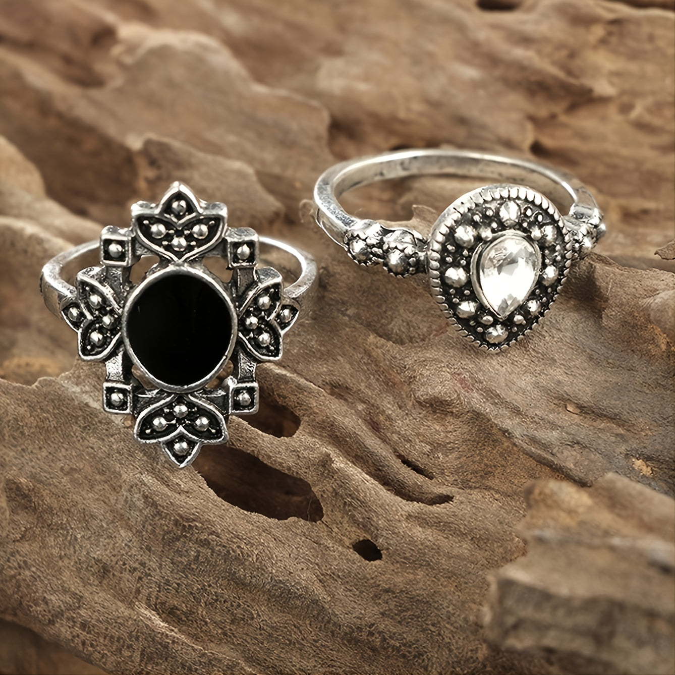 Conjunto de 15 anéis vintage de liga metálica com padrão de flores pequenas da Lotus – Conjunto de anéis para mulher, presente de joalharia