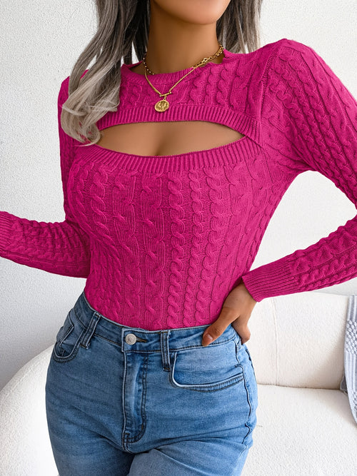 Camisola feminina de manga comprida com aberturas | Tecido altamente elástico, gola redonda, corte justo e sensual