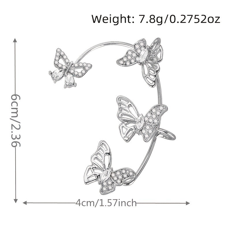 Brincos elegantes em forma de borboleta para mulher - Ganchos para orelhas sem perfuração, com detalhes em pedras sintéticas, joias para o dia-a-dia e ocasiões formais, como festas e casamentos