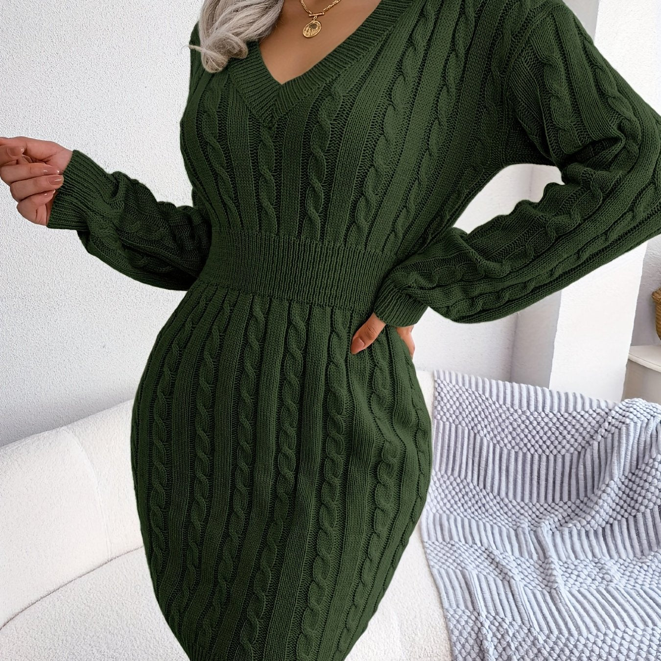 Vestido de malha com cintura torcida em cânhamo, de cor sólida, estilo hip