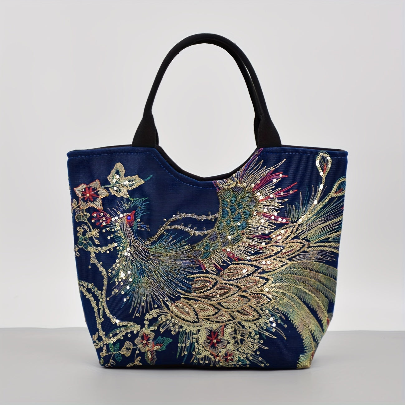 Mala tipo sacola bordada , bolsa de moda com duas alças, mala de estilo retro com alça removível