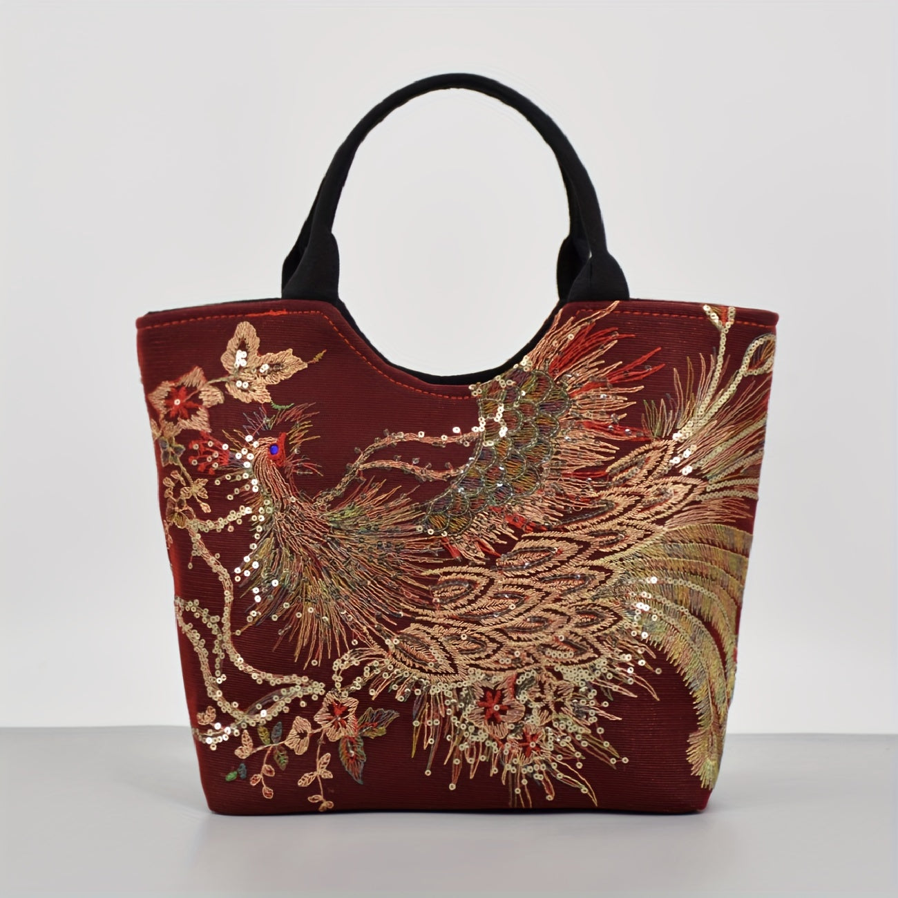 Mala tipo sacola bordada , bolsa de moda com duas alças, mala de estilo retro com alça removível