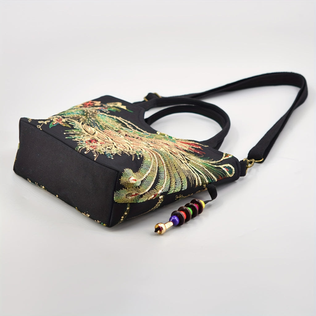 Mala tipo sacola bordada , bolsa de moda com duas alças, mala de estilo retro com alça removível