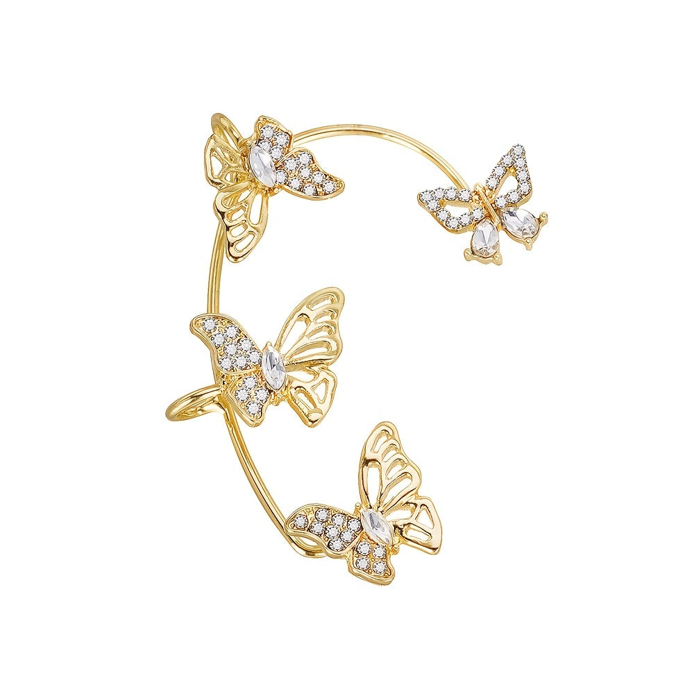 Brincos elegantes em forma de borboleta para mulher - Ganchos para orelhas sem perfuração, com detalhes em pedras sintéticas, joias para o dia-a-dia e ocasiões formais, como festas e casamentos