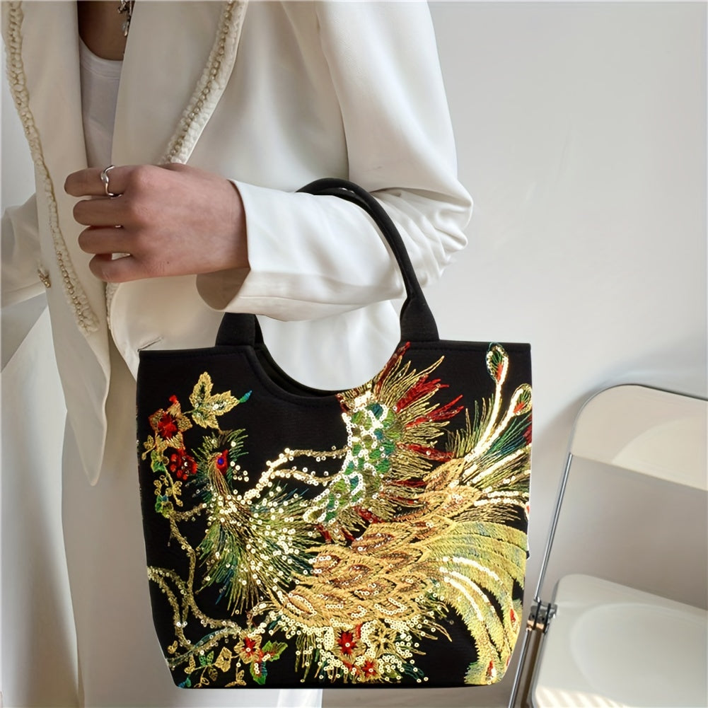 Mala tipo sacola bordada , bolsa de moda com duas alças, mala de estilo retro com alça removível