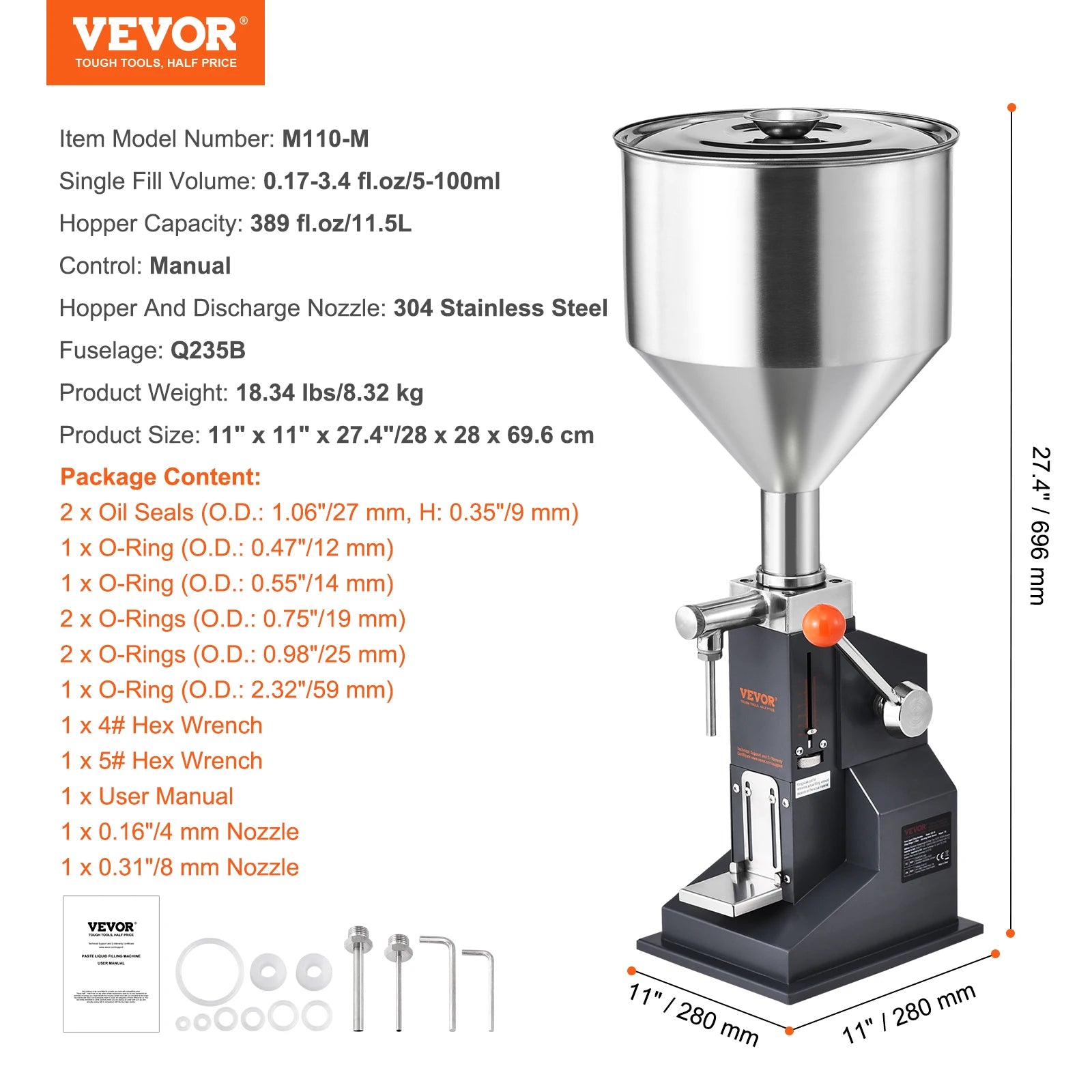 Máquina de enchimento manual de líquidos SucceBuy A03, 5-50 ml/5-100 ml, para frascos de pasta, ajustável com tremonha, para água, champô e mel