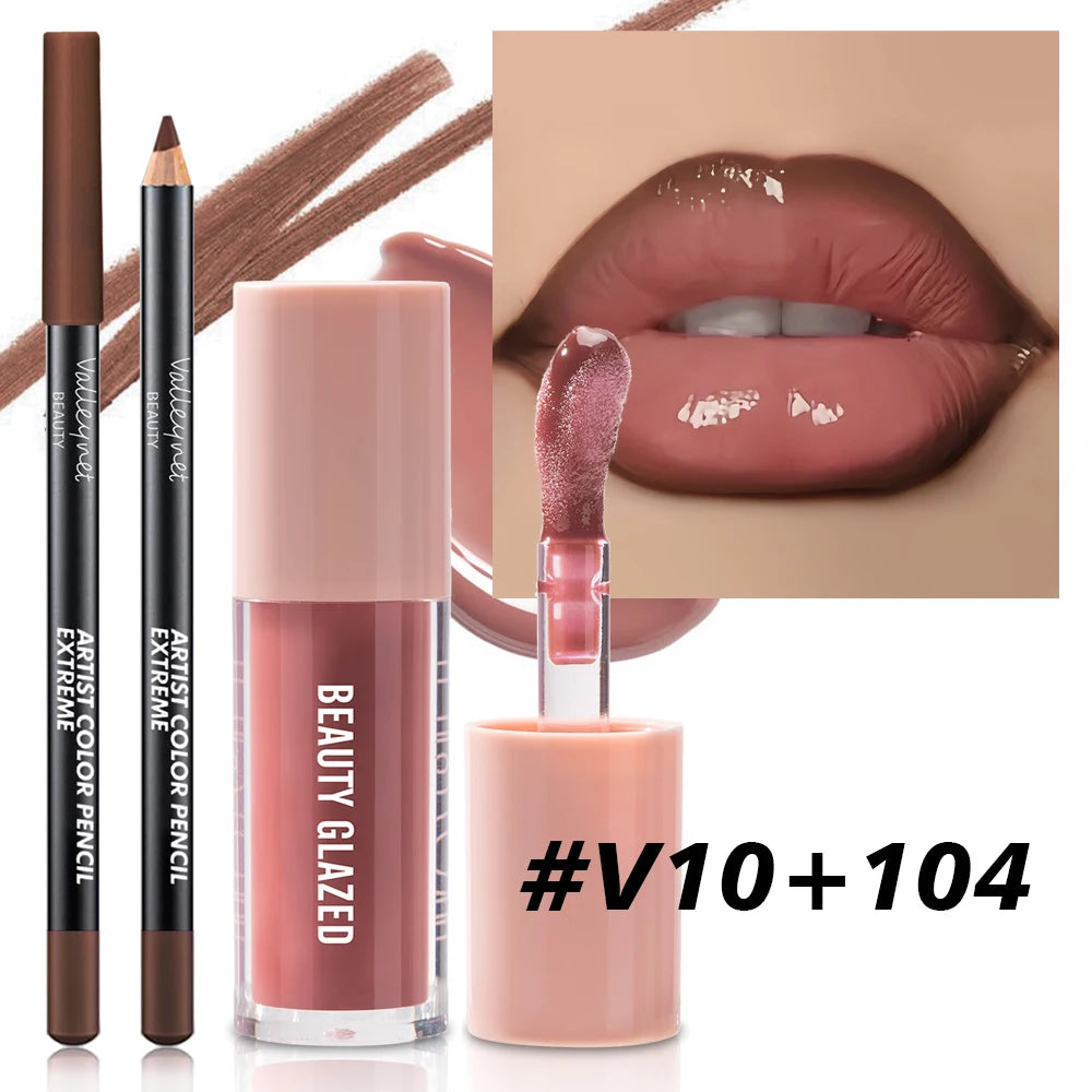Conjunto de 2 unidades de maquilhagem para lábios com textura aveludada, efeito mate, nas cores vermelho e castanho, para criar uma maquilhagem hidratante e natural nos lábios