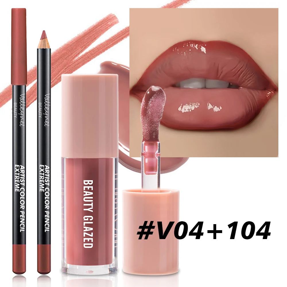 Conjunto de 2 unidades de maquilhagem para lábios com textura aveludada, efeito mate, nas cores vermelho e castanho, para criar uma maquilhagem hidratante e natural nos lábios