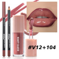 Conjunto de 2 unidades de maquilhagem para lábios com textura aveludada, efeito mate, nas cores vermelho e castanho, para criar uma maquilhagem hidratante e natural nos lábios