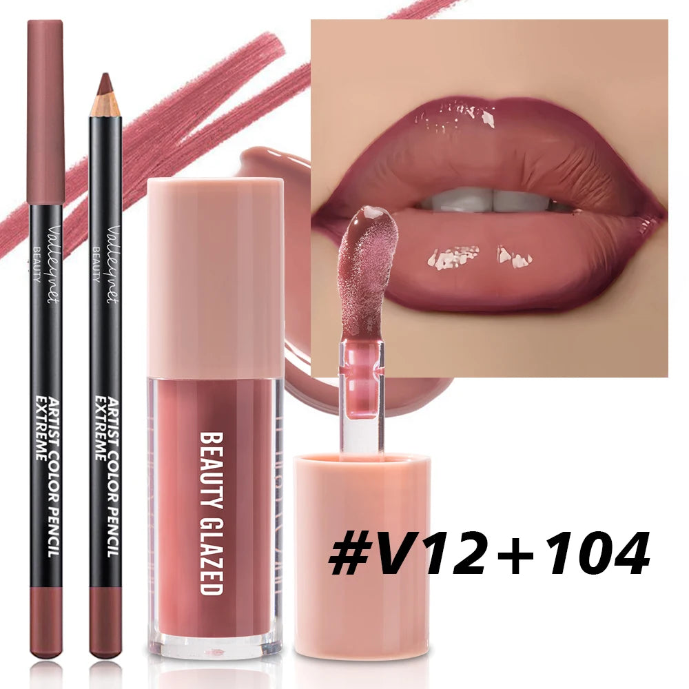 Conjunto de 2 unidades de maquilhagem para lábios com textura aveludada, efeito mate, nas cores vermelho e castanho, para criar uma maquilhagem hidratante e natural nos lábios