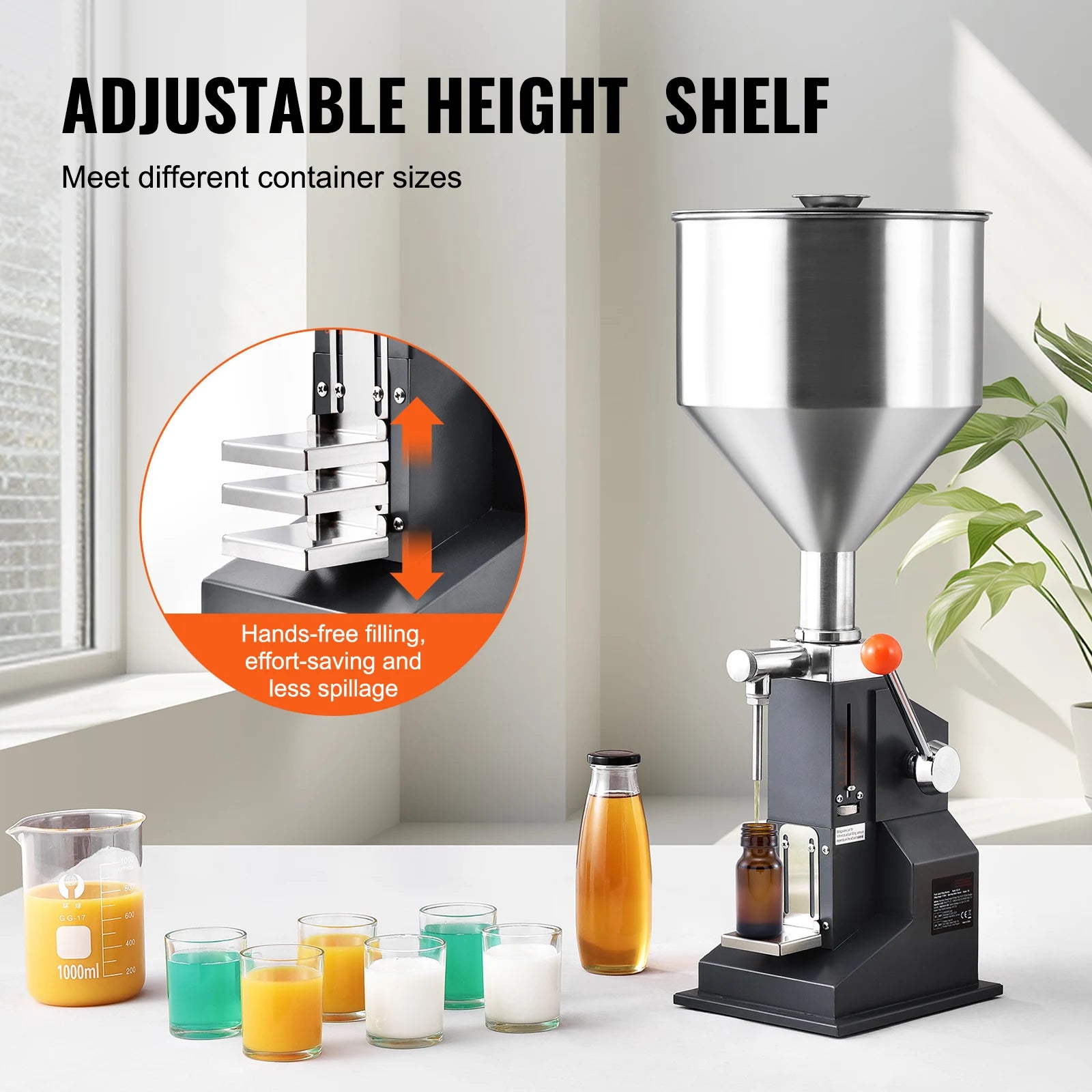 Máquina de enchimento manual de líquidos SucceBuy A03, 5-50 ml/5-100 ml, para frascos de pasta, ajustável com tremonha, para água, champô e mel