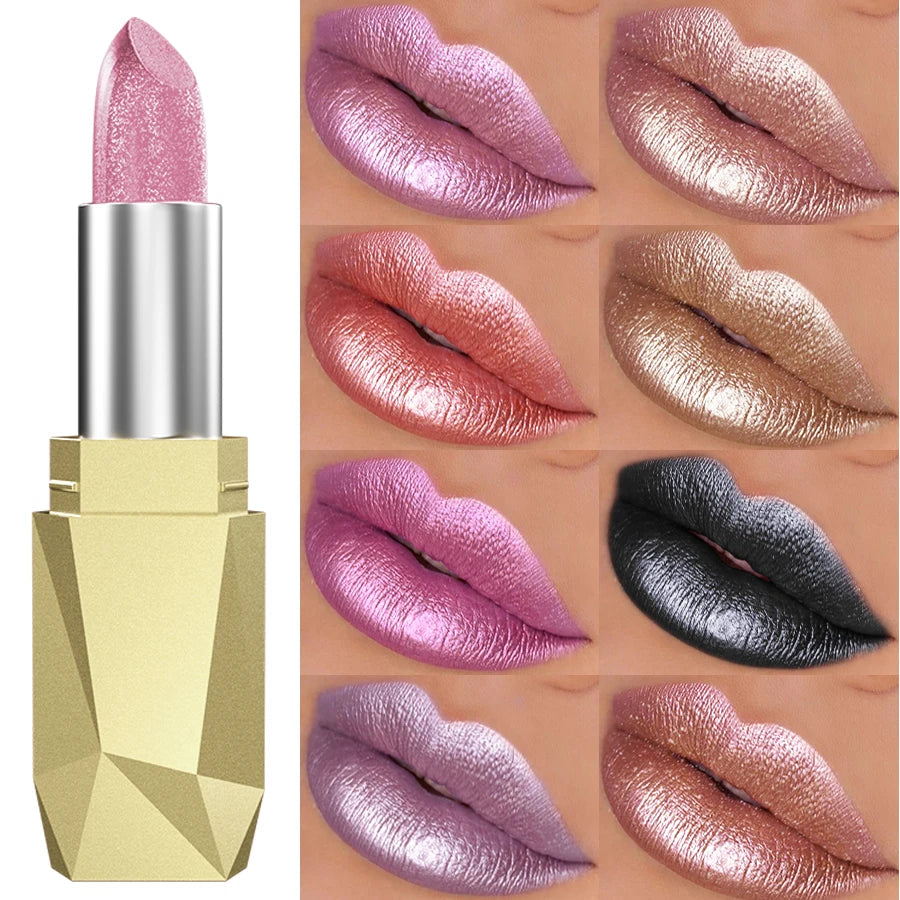 Batom com purpurina em 19 cores: vermelho e rosa hidratantes, brilho cintilante, cor de lábios altamente pigmentada, tintas labiais com acabamento metálico