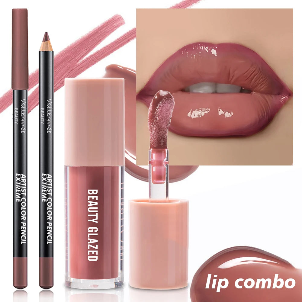 Conjunto de 2 unidades de maquilhagem para lábios com textura aveludada, efeito mate, nas cores vermelho e castanho, para criar uma maquilhagem hidratante e natural nos lábios
