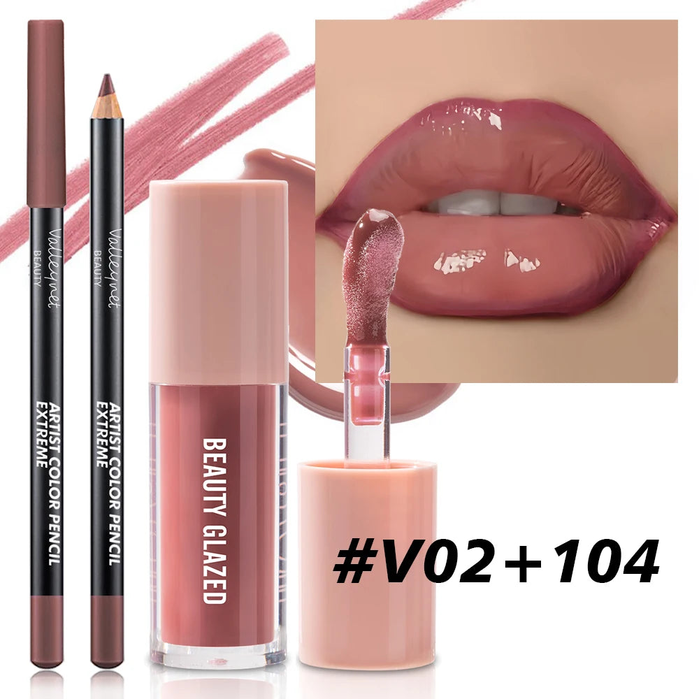 Conjunto de 2 unidades de maquilhagem para lábios com textura aveludada, efeito mate, nas cores vermelho e castanho, para criar uma maquilhagem hidratante e natural nos lábios