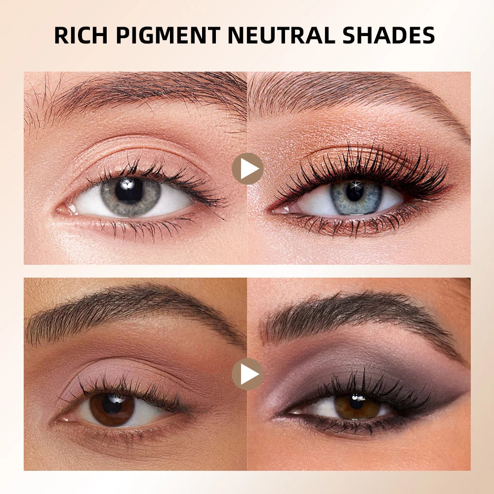 Paleta de sombras: maquilhagem de olhos de longa duração, pigmentação intensa, tons neutros, cores fáceis de esbater, paleta de sombras nude mate