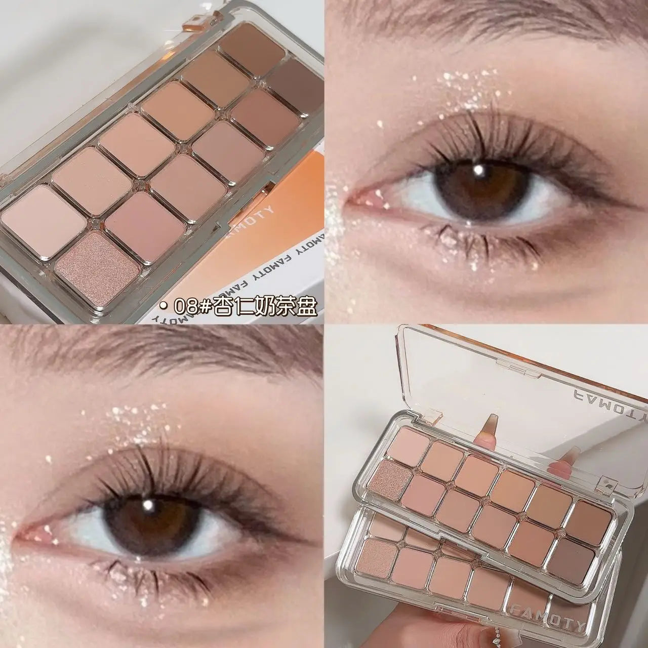 Paleta de sombras mate de 12 cores com baixa saturação: tons terra, chá e damasco; maquilhagem para os olhos totalmente mate e de longa duração