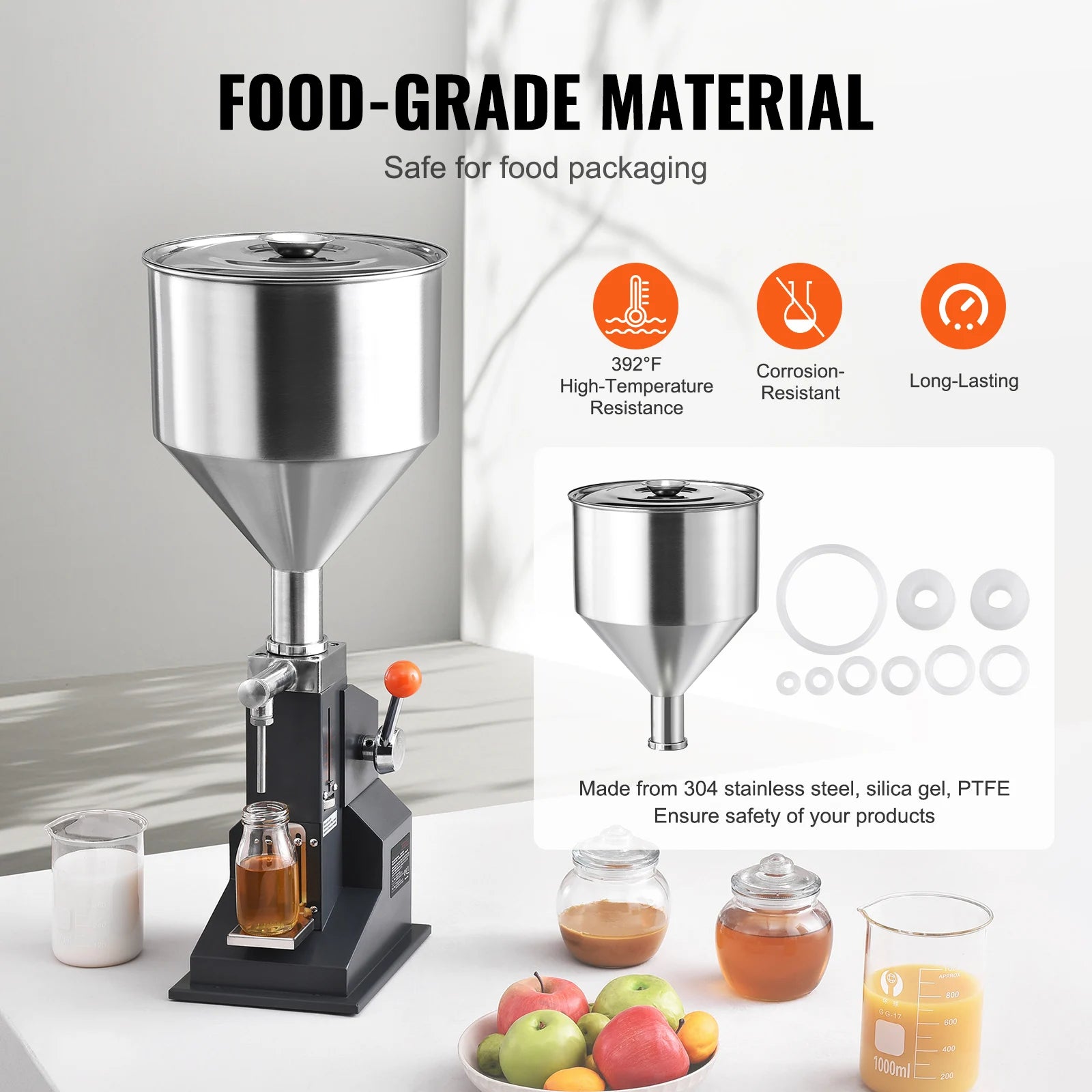 Máquina de enchimento manual de líquidos SucceBuy A03, 5-50 ml/5-100 ml, para frascos de pasta, ajustável com tremonha, para água, champô e mel