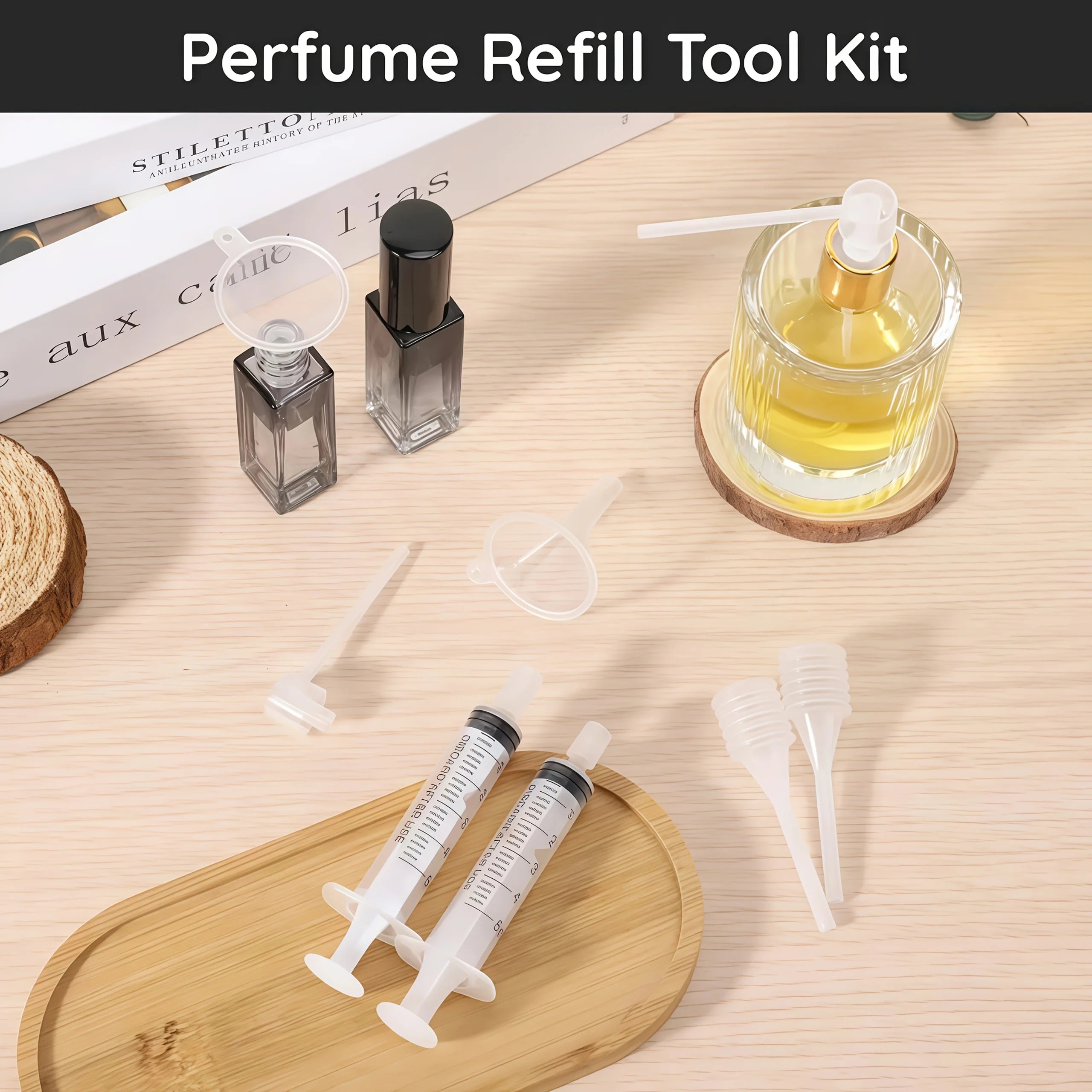 Conjunto de utensílios para decantar perfumes, conjunto de utensílios de plástico transparente para transferência e distribuição de perfume