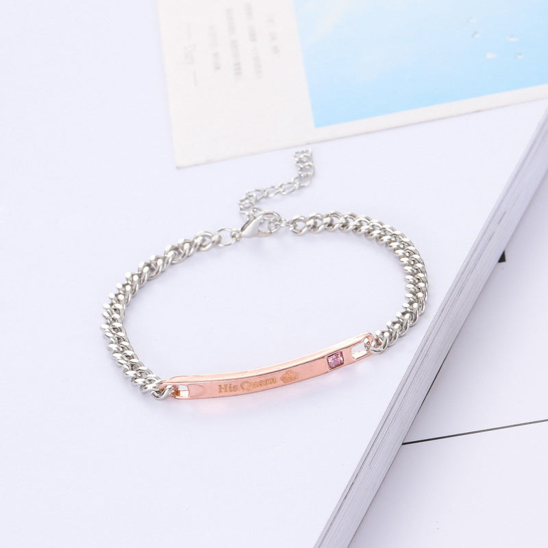 Conjunto de pulseiras para casal com cristais artificiais «King Queen» - Liga metálica moderna, estilo minimalista para uso diário, acessórios