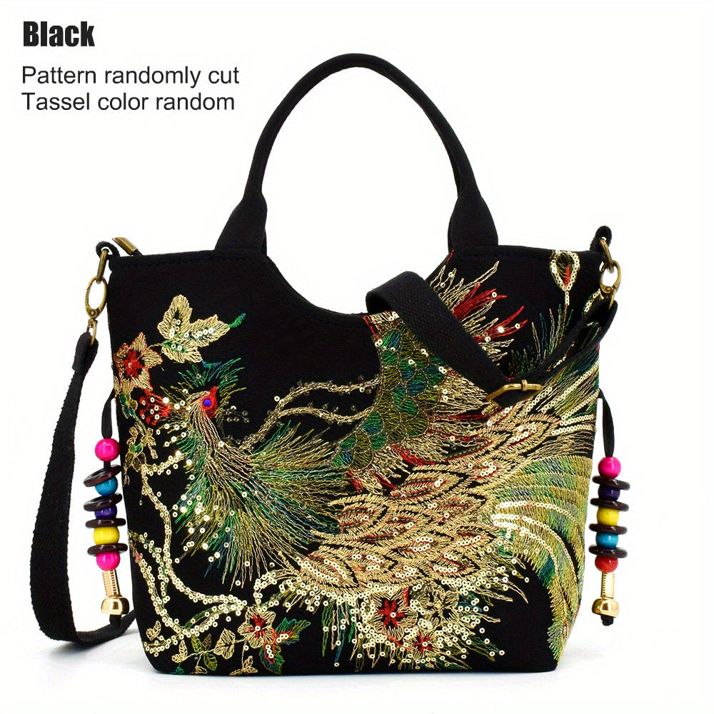 Mala tipo sacola bordada , bolsa de moda com duas alças, mala de estilo retro com alça removível