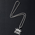 Colar com pingente de hip-hop «Crown King Iced Out» para homem, com corrente tipo corda em aço inoxidável de 61 cm