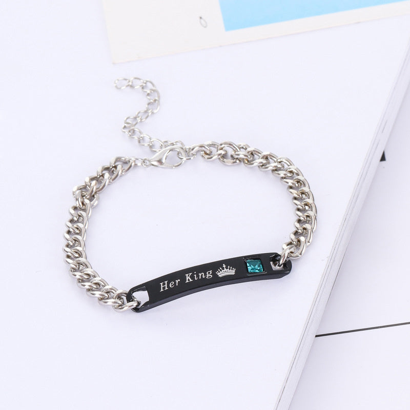 Conjunto de pulseiras para casal com cristais artificiais «King Queen» - Liga metálica moderna, estilo minimalista para uso diário, acessórios