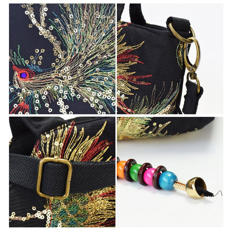 Mala tipo sacola bordada , bolsa de moda com duas alças, mala de estilo retro com alça removível