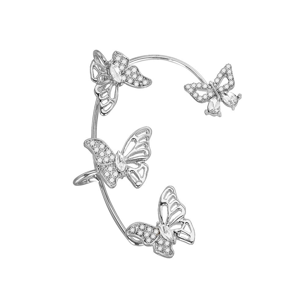 Brincos elegantes em forma de borboleta para mulher - Ganchos para orelhas sem perfuração, com detalhes em pedras sintéticas, joias para o dia-a-dia e ocasiões formais, como festas e casamentos